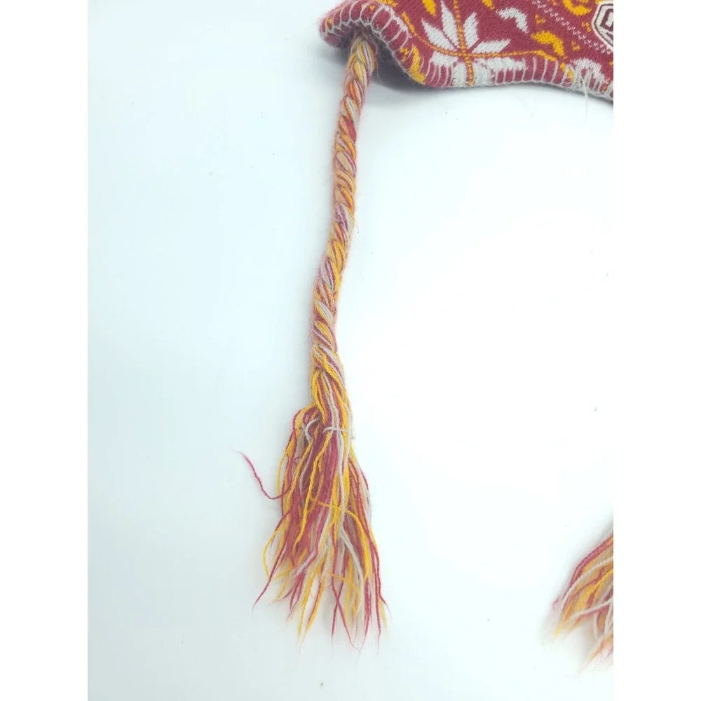 Atlanta Flames Chullo/Peruvian Snow Hat, Burgundy & Goldenrod